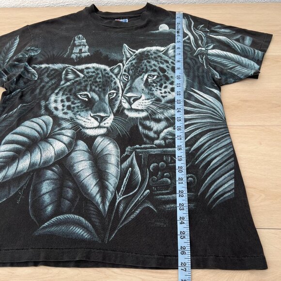 Vintage 90s Nature All Over Print Leopard in Jungle Single Stitch T-Shirt Sz Lrg - Picture 13 of 15